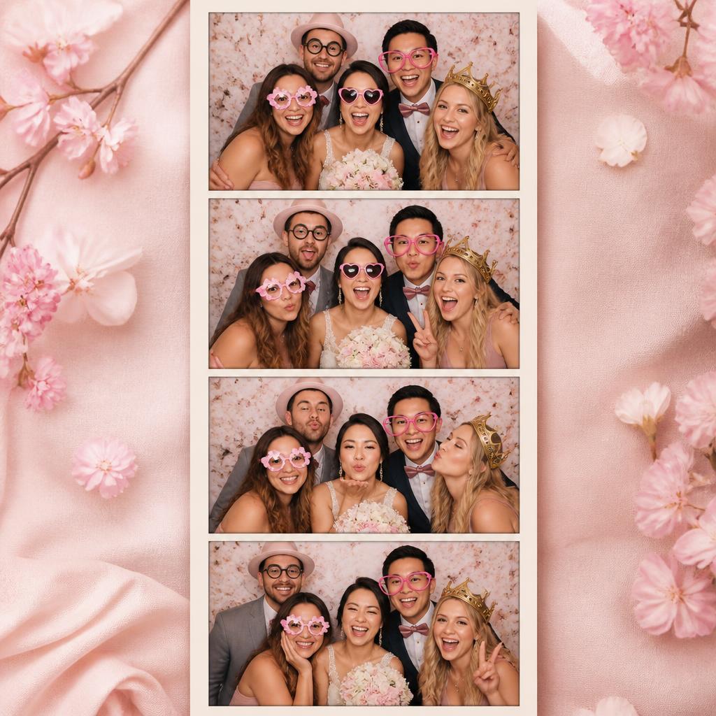 Wedding photo booth strip with guests wearing fun props
